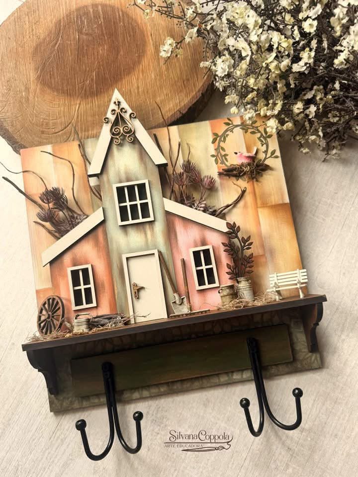 Cabideiro casinha country tripla