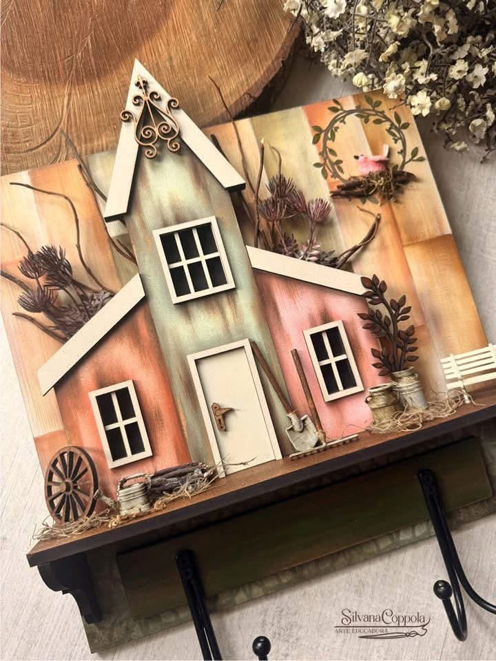 Cabideiro casinha country tripla